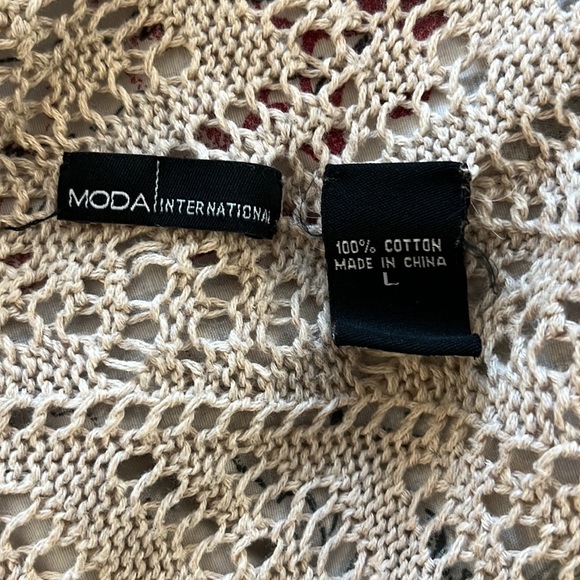 MODA international 100% cotton size L cream/tan long knitted cardigan - Picture 4 of 9